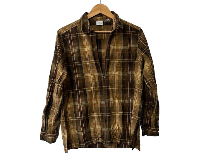 Brown & Beige Zipper Flannel Shirt Zip Up Carolina Colours Medium Brown Zippered Flannel