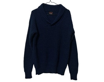 70's Dark Blue Shawl Neck Vintage Knit Sweater Richman Brothers Mens Size Medium