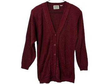 Burgundy Braided Vintage Cardigan Sweater for Women Separate Issue Size Medium
