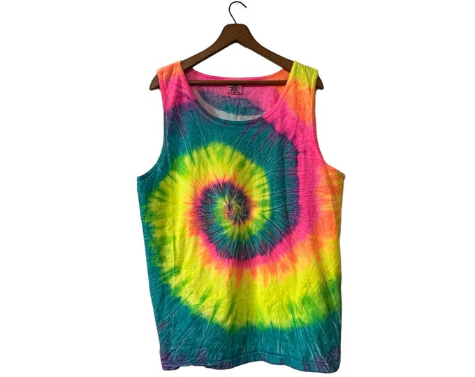 Vibrant Neon Tiedye Tank Top Comfort Colors Cotton Beach Tank Unisex Size Large