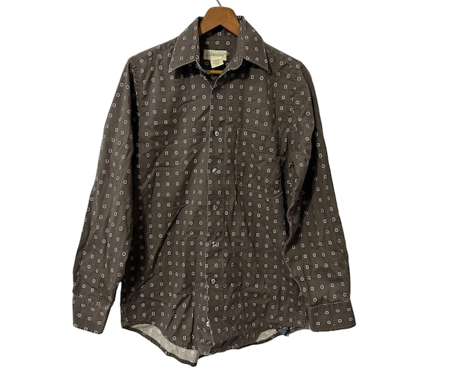 Brown Patterned Dress Shirt Vintage Mens Small Circle Patterned Spotted Button Down Men