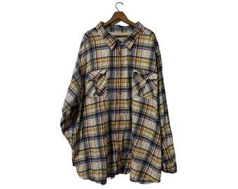 6XL Tall Flannel Shirt Men's Kingsize Plaid Button Down White Blue Yellow Burgundy Green Cotton Distressed Worn with Holes