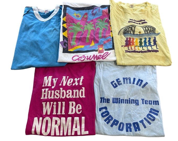 Pack of 5 Distressed 80's & 90's Vintage T-shirts Size Large with Damage and Defects