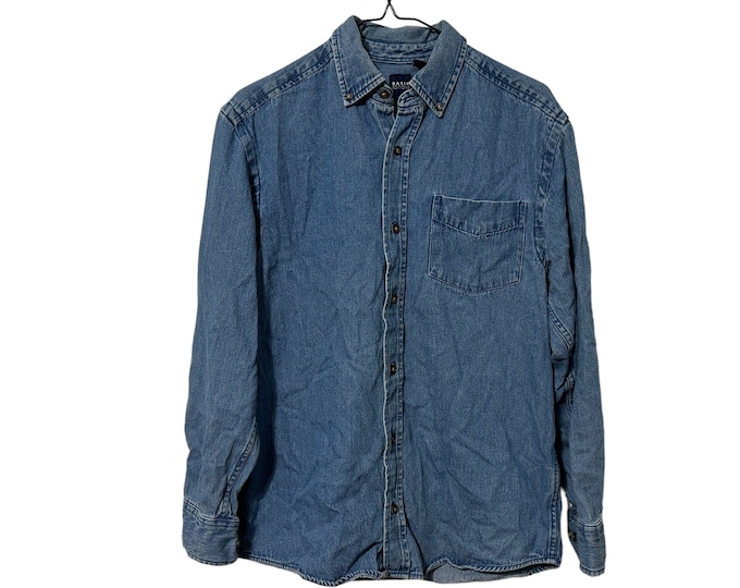 Vintage Chambray Shirt Denim Button Down Shirt Size Small Unisex Men