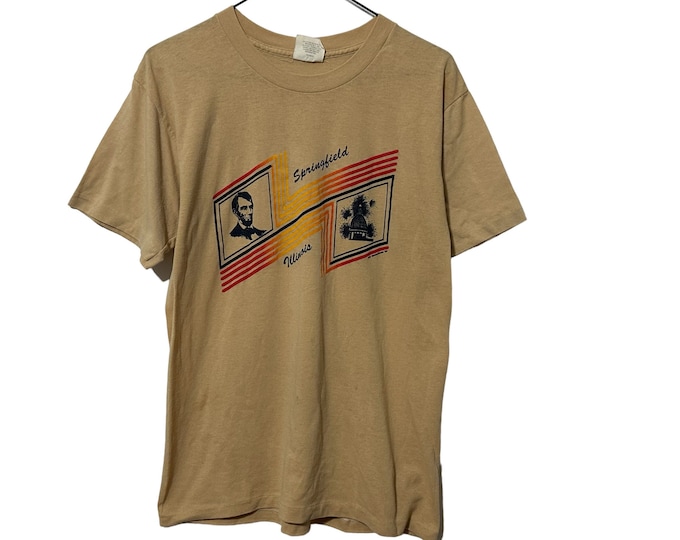 Vintage 1989 Springfield Illinois T-shirt Abe Lincoln Beige Sportswear Tee