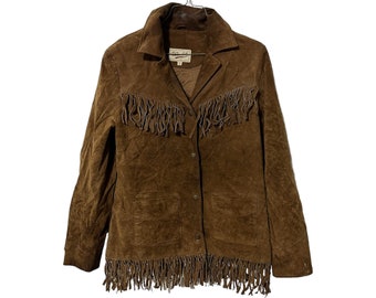 Vintage 70's Fringe Leather Jacket Brown Suede Boho Motorcycle Jacket Winlit Women's Medium