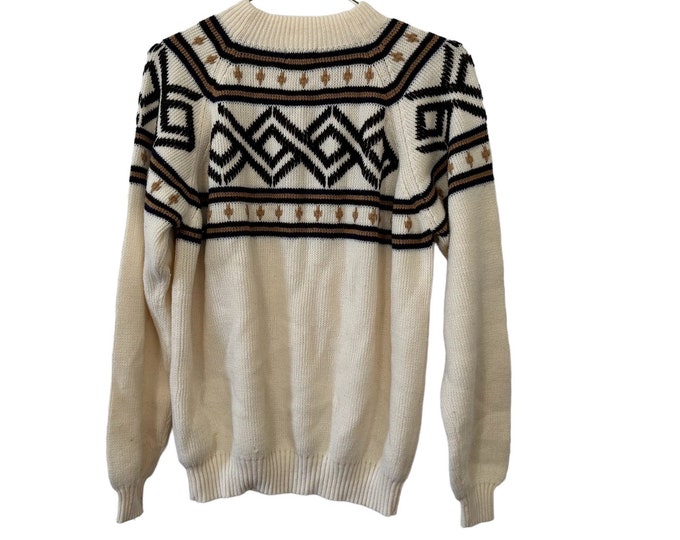 Vintage 70's Cream Acrylic Ski Sweater MG Size XL