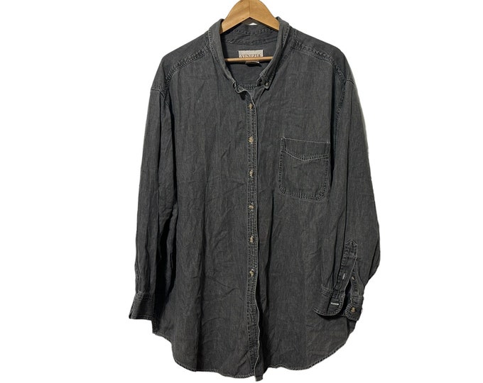 3XL Women's Gray Chambray Button Down Long Sleeve Shirt Plus Size Venezia Shirt