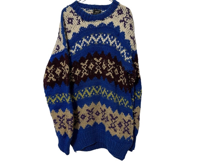 Extra Long Thick Knit Sweater Hand Made in Ecuador Pullover Thick Wool South American Fair Isle Sweater