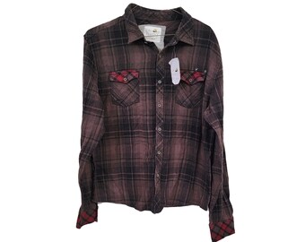 Grunge Flannel Shirt Patchwork Print Size Medium/Large
