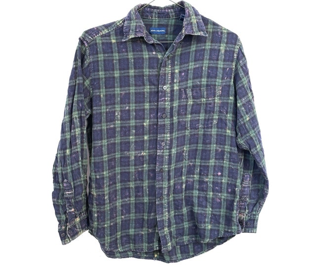 Acid Washed Grunge Flannel Shirt Blue Size Small