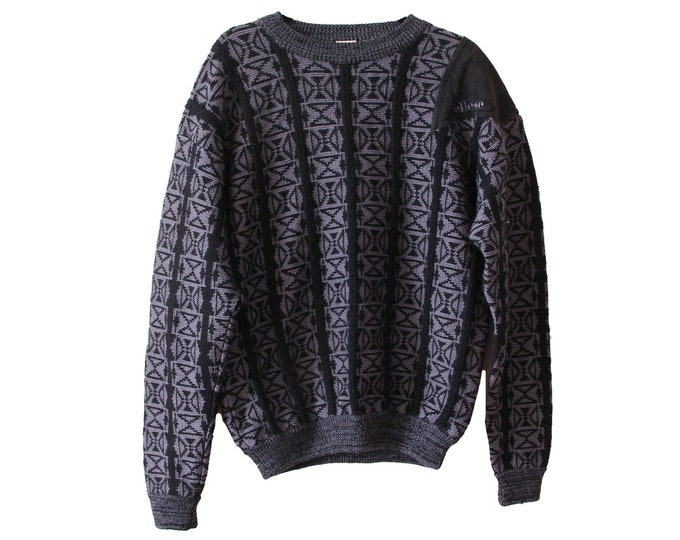 Vintage Black and Gray Geometric 80's Ellesse Sweater Size Large/XL