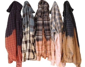 Half Bleached Flannel Shirt Custom Hand Dyed Flannels
