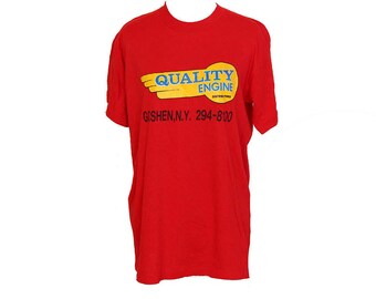 Vintage 80's Automotive T-shirt 'Quality Engine Distributors' Red Size Medium