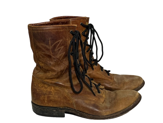Vintage Leather Lace Up Ankle Boots Botas Artillero Lacer Boot Brown Womens Size 9.5 US