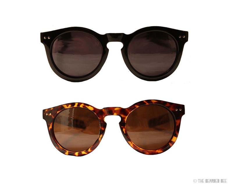Dark Lens Retro Rounded Sunglasses for Women in Black or Tortoise Shell Color image 1