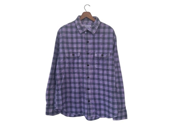 Hand Dyed Lavender Flannel Light Purple Plaid Cotton Shirt Size Medium / Large