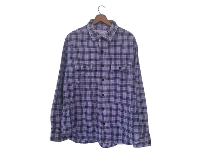 Hand Dyed Lavender Flannel Light Purple Plaid Cotton Shirt Size Medium / Large