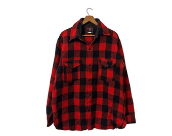 Vintage 40s 50s Polar E&W Wool Flannel Shirt Red Black Plaid