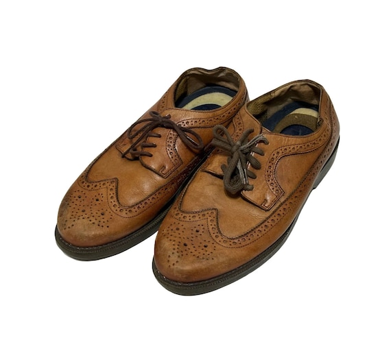 Vintage Leather Saddle Shoes - Men's Size 9.5 M - Honey Brown Wingtip Leather Men's Shoe