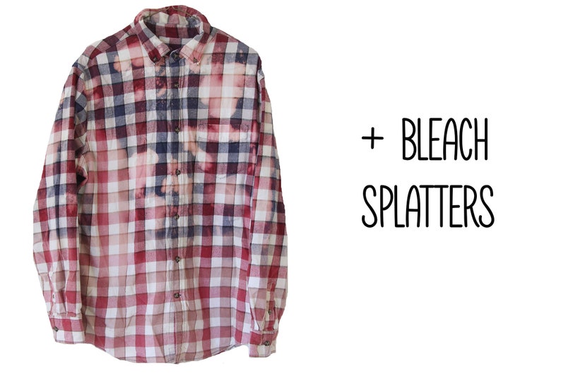 Half Bleached Flannel Shirt Custom Hand Dyed Ombre Bleach image 8