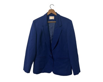 Women's Size 8 Vintage Navy Pendleton Wool Blazer Jacket Royal Blue One Button with Pockets Dress Suit