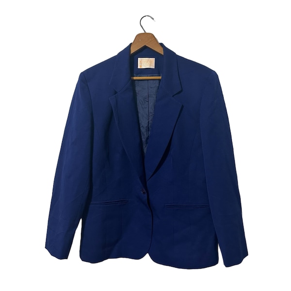 Women's Size 8 Vintage Navy Pendleton Wool Blazer Jacket Royal Blue One Button with Pockets Dress Suit