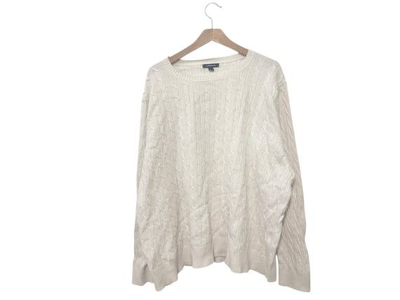 Womens Off White Cable Knit Sweater Size 2X XXL Lands End