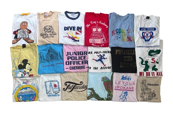 Wholesale Lot 18 Vintage Graphic T-shirts from the 70's 80's & early 90's - Mixed grades with damage