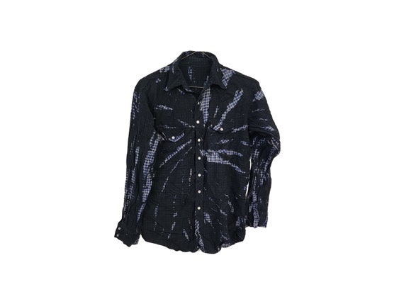 Black Tie-Dye Flannel Size Small with Pearl Snaps Western