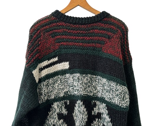 80's Abstract Patterned Knit Oversized Pullover S… - image 2