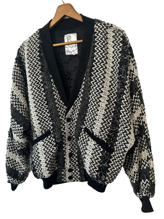 80's Vintage Cardigan Light Weight Jacket Black a… - image 2