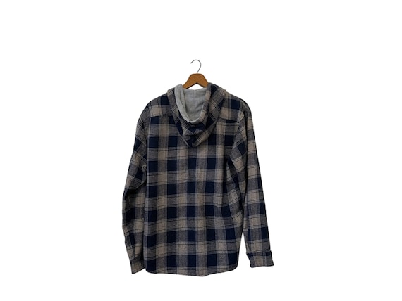 Vintage Hooded Flannel Plaid Grunge Hoodie Button… - image 1