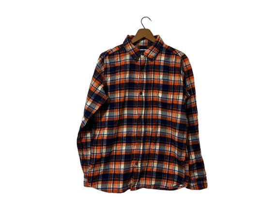 Orange Navy Blue White Cotton Flannel Shirt Lands End Auburn University Football Colors Size Boys XL or Adult Small