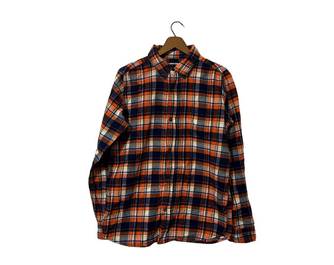 Orange Navy Blue White Cotton Flannel Shirt Lands End Auburn University Football Colors Size Boys XL or Adult Small