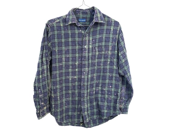 Acid Washed Grunge Flannel Shirt Blue Size Small