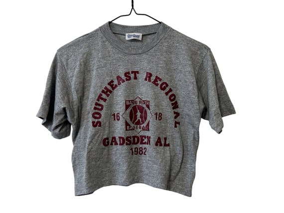 1982 Gadsden Alabama Baseball Crop Top Southeast Regional Gray 80s Crop Top Tshirt Size Small