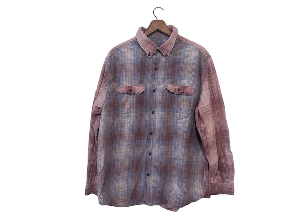 Sun Bleached Faded Pink and Blue Flannel Unisex Size Large