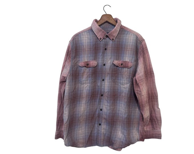 Sun Bleached Faded Pink and Blue Flannel Unisex Size Large
