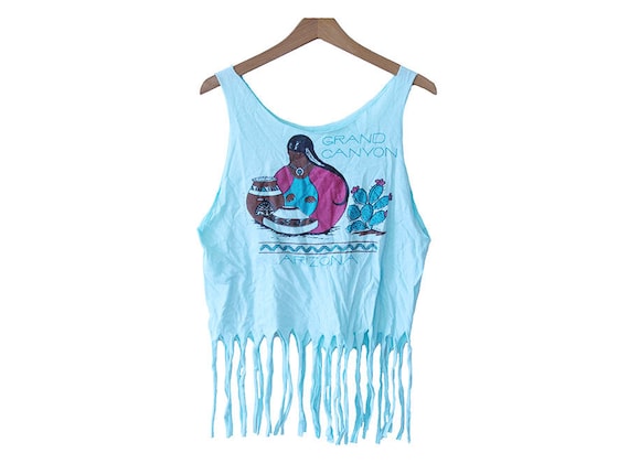 Cropped Fringe Tank Top Womens Medium Early 90s's Native American Grand Canyon Arizona Tank CropTop