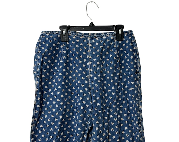 Floral Denim Cotton Jean Capris Pants Liz Claiborne Side Zipper Women's Size 10 Pants