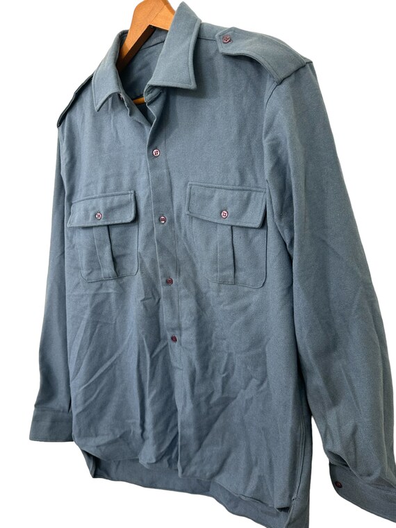 Vintage Wool Solid Blue Flannel Button Down Pocke… - image 5