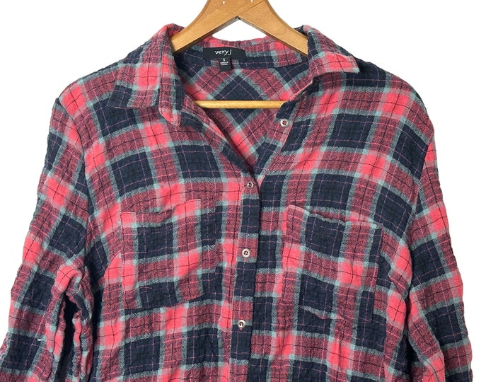 Long Length Flannel for Leggings Oversized Women's Plaid Shirt Casual Stylish Top Size Small