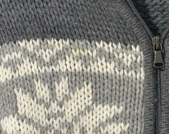 Buy Vintage Full Zip Sweater Grey White Snowflake Pullover Sweater