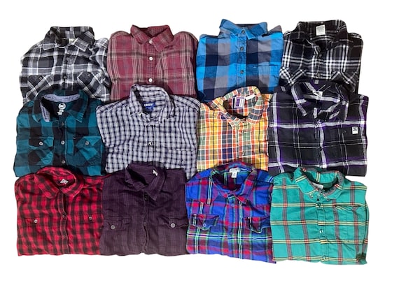 Wholesale Children's Flannels Kids Sizes Plaid Button Down Flannel Shirts 12 Piece Lot
