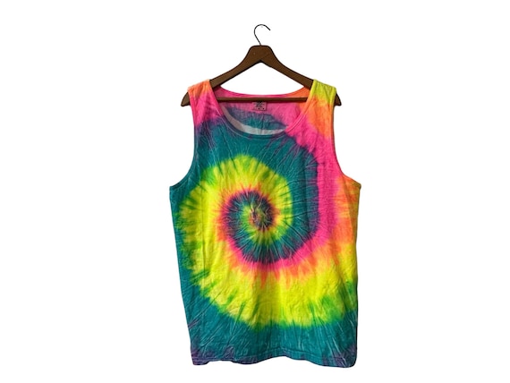 Vibrant Neon Tiedye Tank Top Comfort Colors Cotton Beach Tank Unisex Size Large