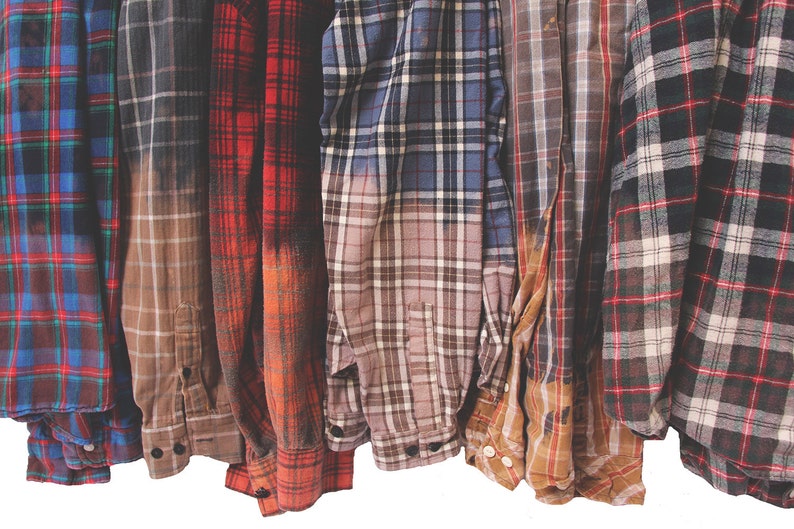 Half Bleached Flannel Shirt Custom Hand Dyed Ombre Bleach image 3