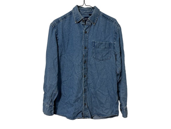Vintage Chambray Shirt Denim Button Down Shirt Size Small Unisex Men