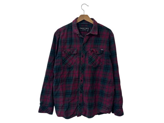 Dark Red & Green Plaid Flannel Shirt Cotton Christmas Plaid Shirt Mens Size Medium