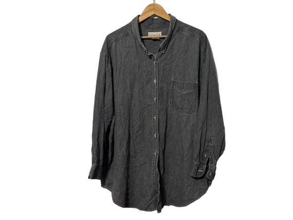 Women's Dark Gray Chambray Button Down Long Sleeve Shirt Size 3X Plus Size Venezia Shirt